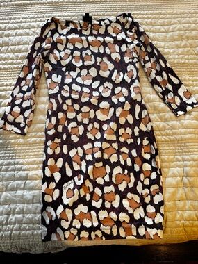 Just Cavalli Purple,White & Tan Long-Sleeve Animal Print Dress
